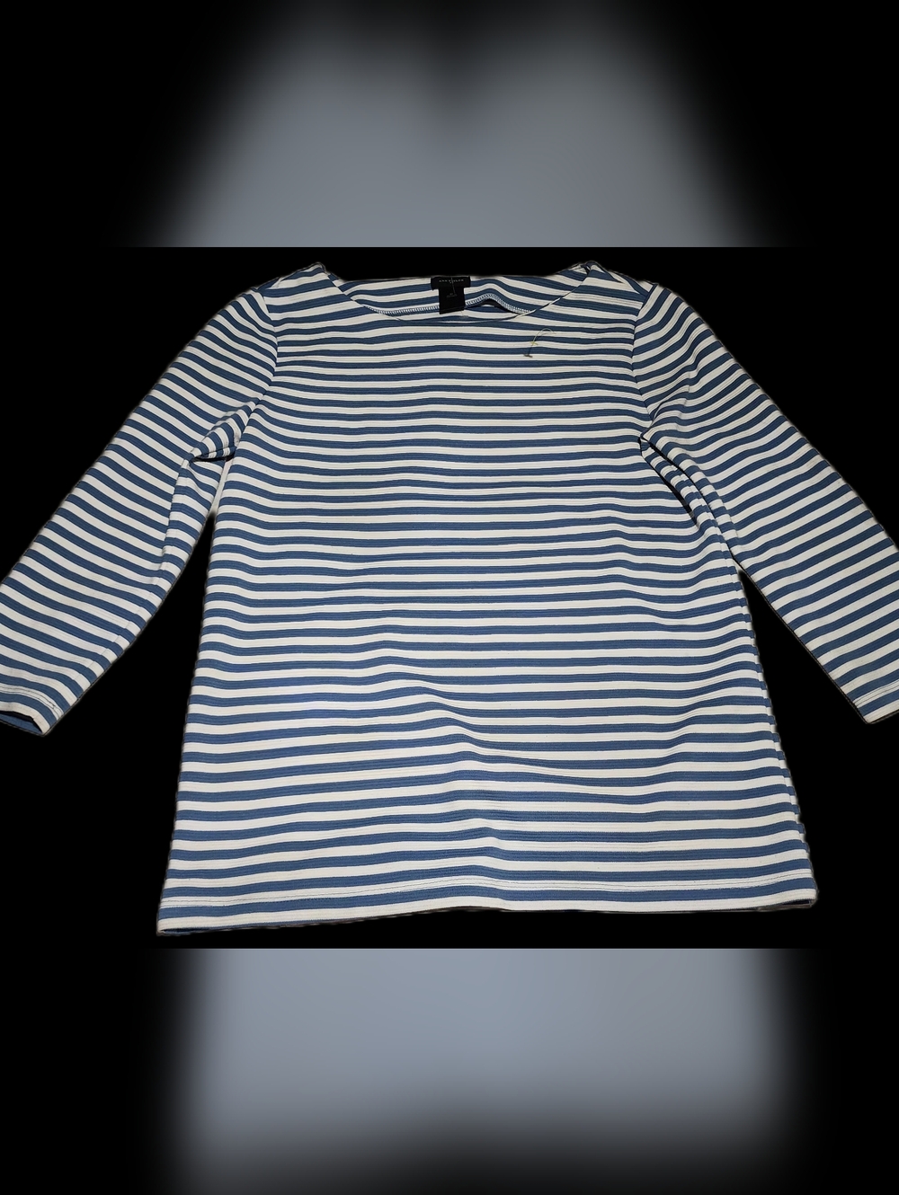 NWOT Ann Taylor Nautical Blue & White Stripe Boatneck 3/4 Length Top Size M